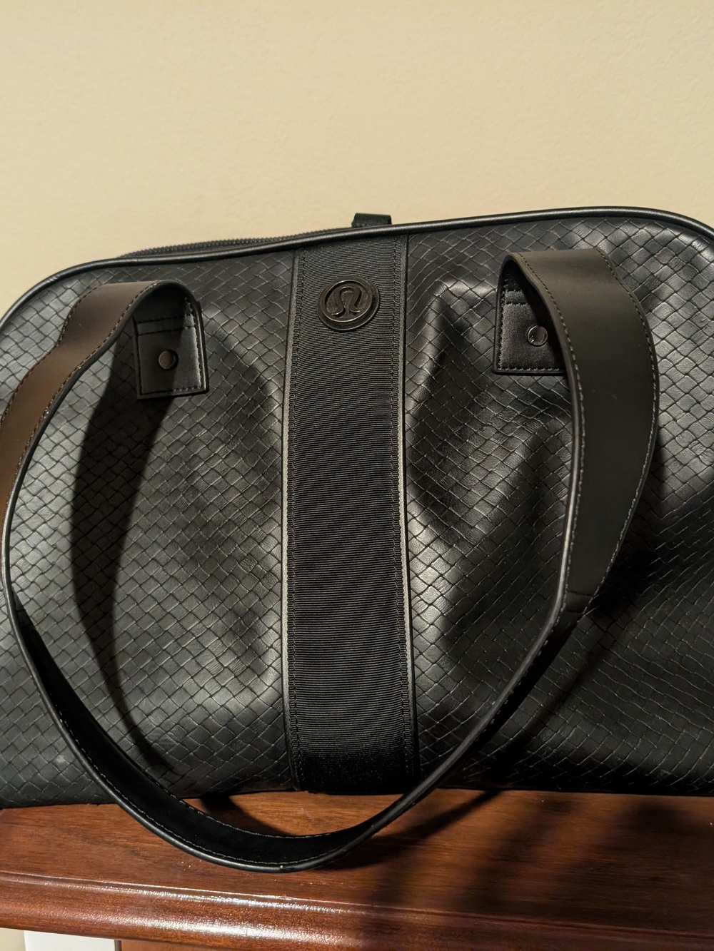 Two Times A Yogi Black Faux Leather Woven Bag
